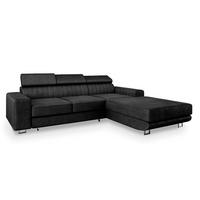 ECKSOFA NOTO R-S Schwarz Velours-Stoff mit Schlaffunktion - Silberfarben/Schwarz, Holz/Textil (267/190cm) - MASSENO