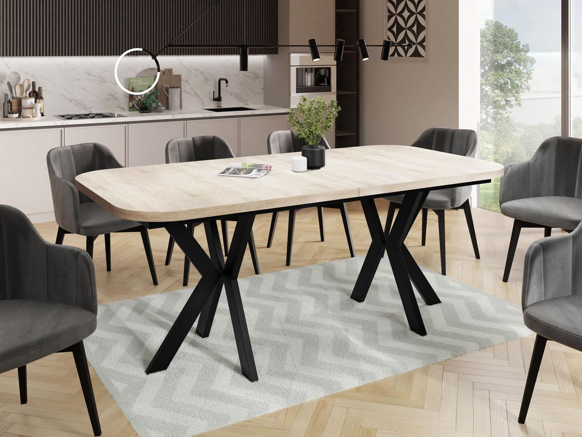 ESSTISCH Olivia ausziehbar rechteckig, Sonoma Eiche 200-280/100/76 - Schwarz/Sonoma Eiche, Holzwerkstoff/Metall (100/280/76cm) - WFL GROUP