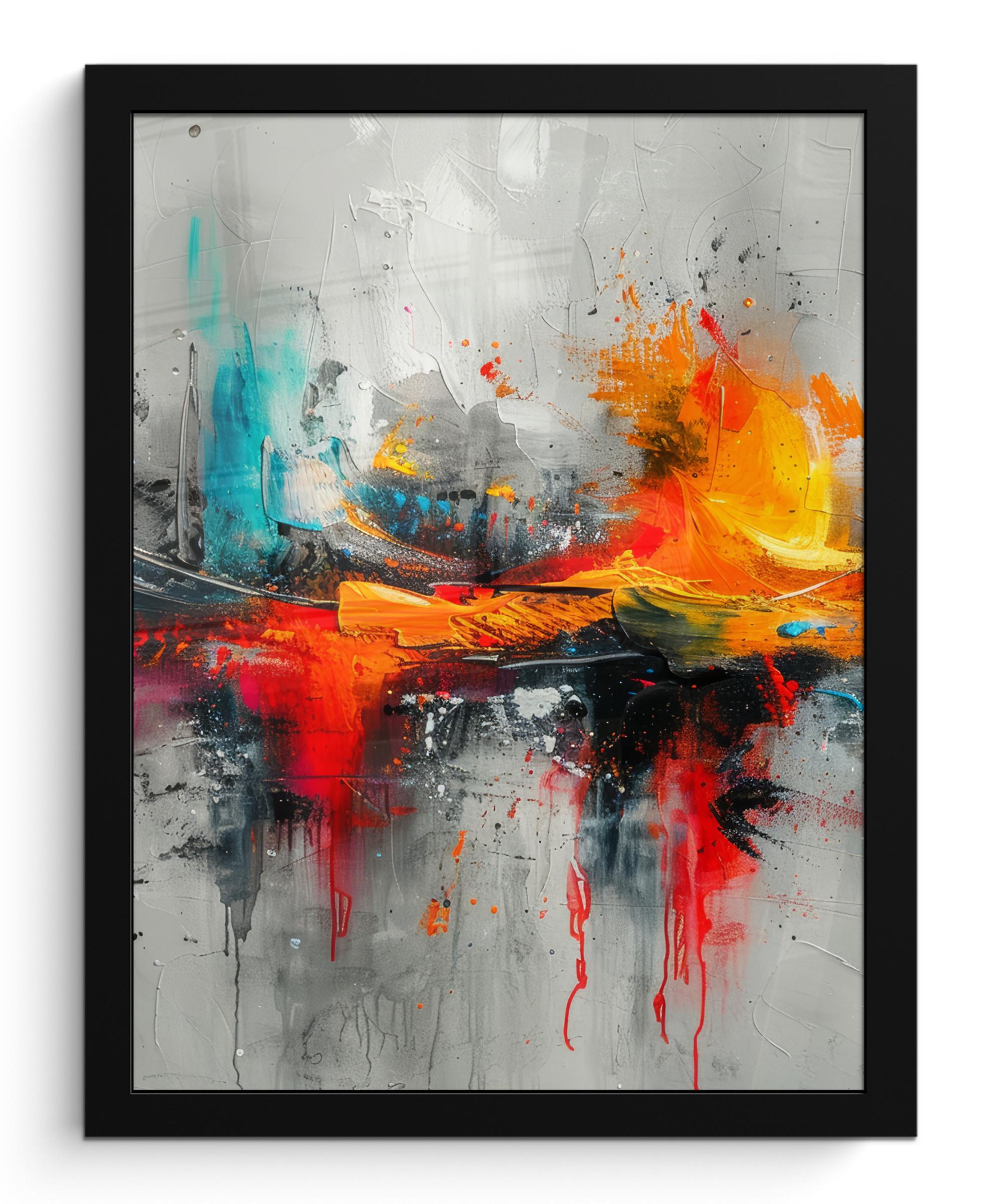POSTER MIT RAHMEN Moderne Kunst - Orange - Grau - Abstrakt Bilderrahmen 30x40 cm - Hellgrau, Papier (30/40cm) - MuchoWow