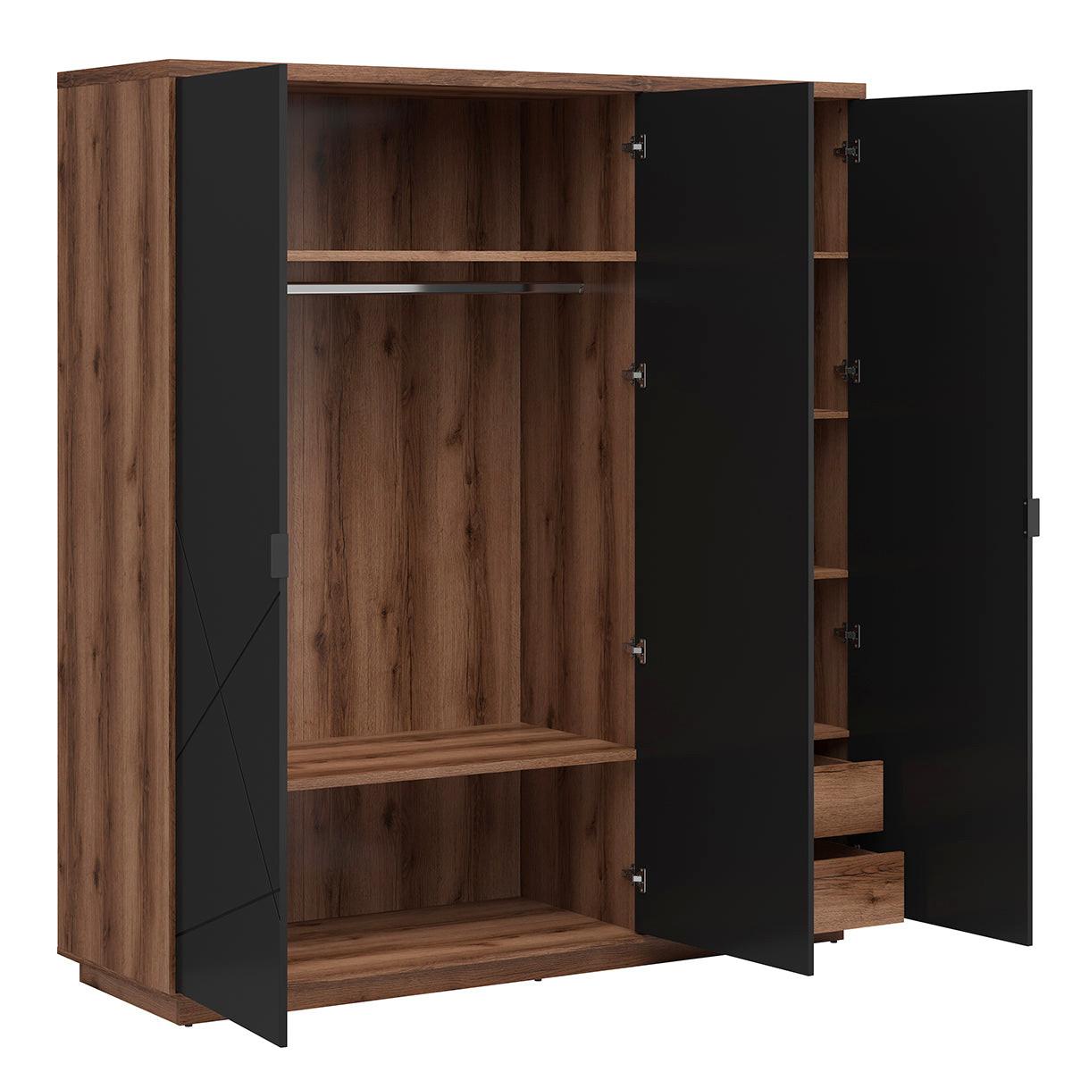 SCHRANK 3 Türen Sven Schwarz und Holz - Schwarz, Holzwerkstoff (180/200/56cm) - Petits-meubles
