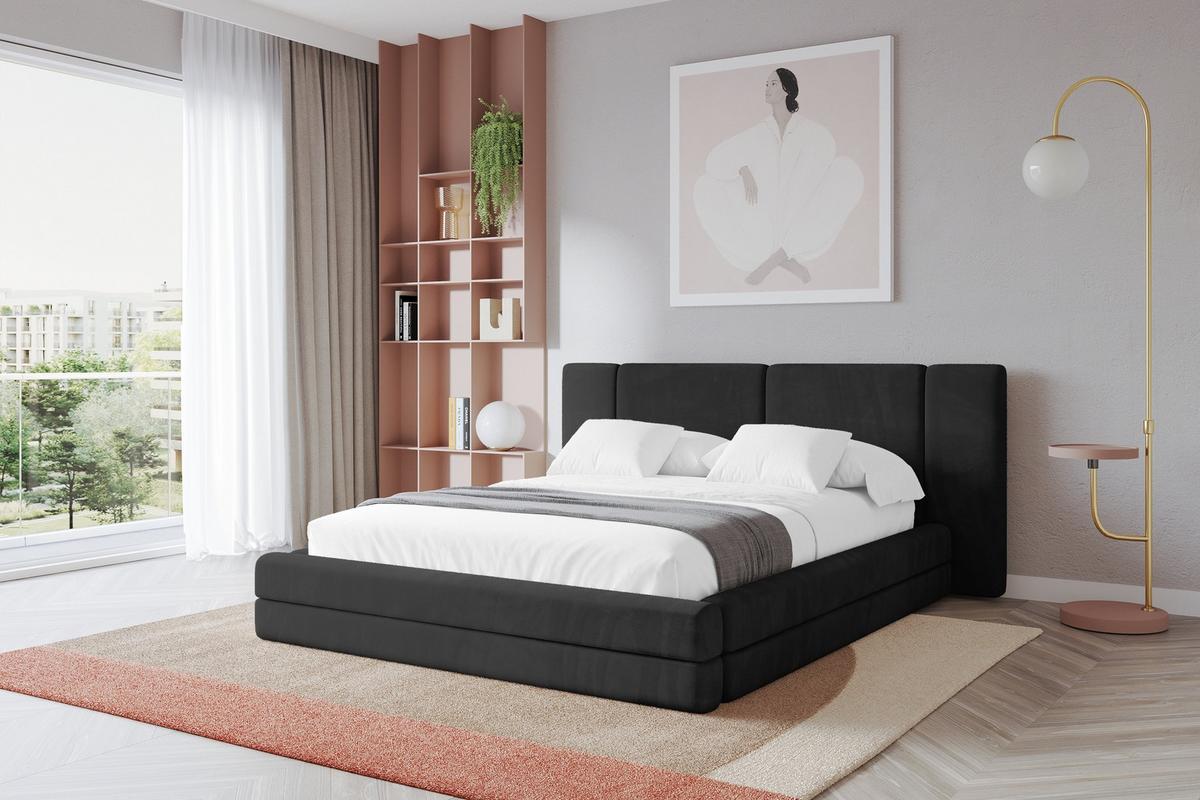 POLSTERBETT mit Bettkasten und Lattenrost, Bett mit Matratze H3/H4 - TEVO 140x200 Schwarz - Schwarz, Holzwerkstoff/Textil (140/200cm) - ALTDECOR