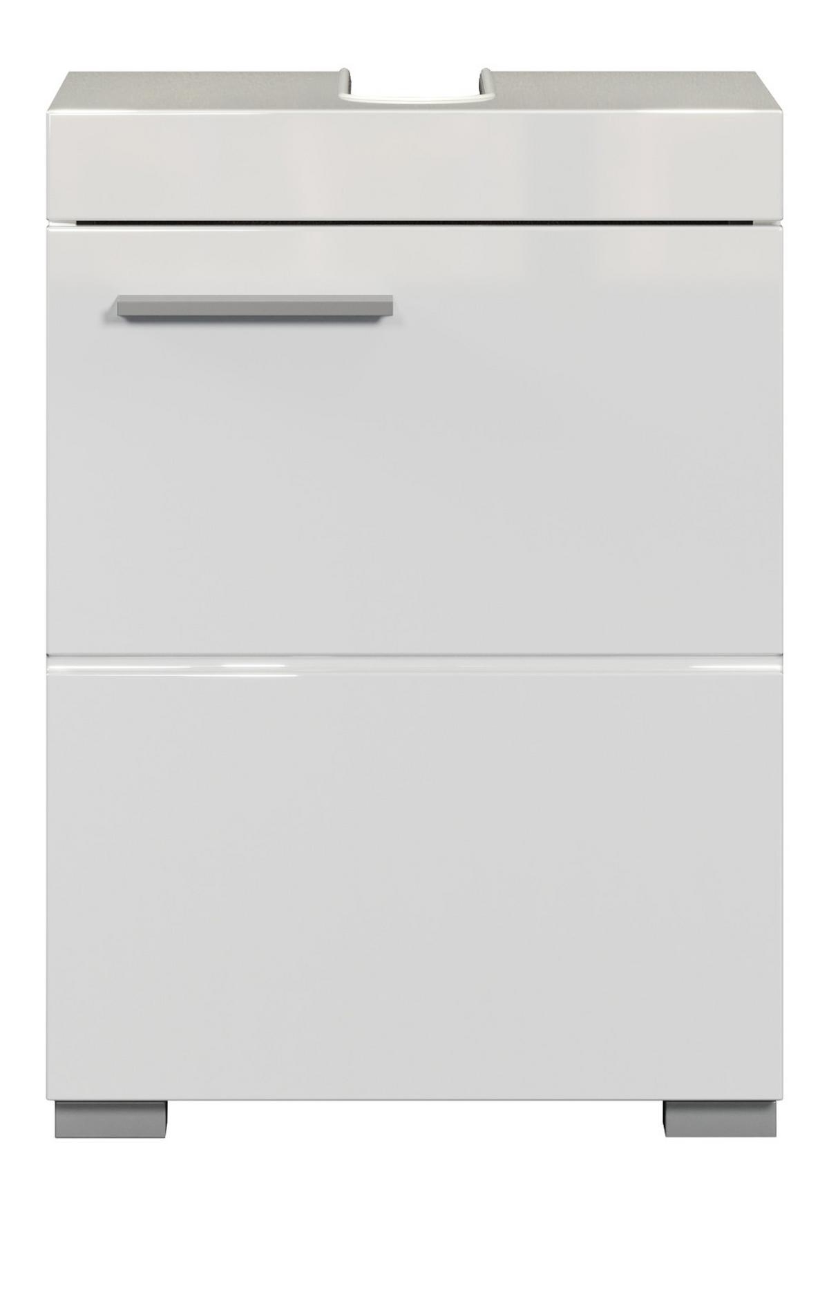WASCHBECKENUNTERSCHRANK weiß Hochglanz 40 cm, Badschrank Türanschlag wechselbar - Weiß Hochglanz/Alufarben, Holzwerkstoff/Kunststoff (40/56/34cm) - Top.Furn