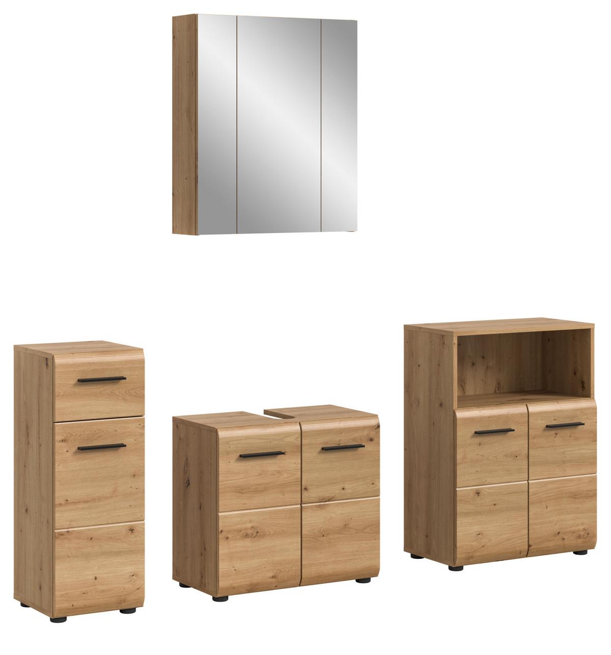 BADMÖBEL-SET 4-teilig in Eiche Artisan, Badezimmer Schrank-Set 180 x 185 cm - Schwarz/Eiche Artisan, Glas/Holzwerkstoff (180/185/30cm) - Inn.Furn