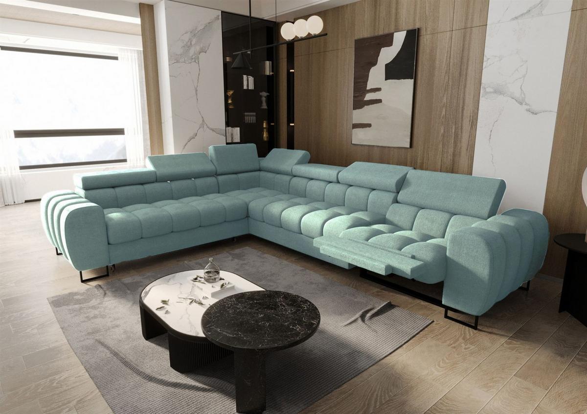 ECKSOFA Bastien Relax - Blau, Holzwerkstoff/Textil (260/330cm) - Fun Möbel