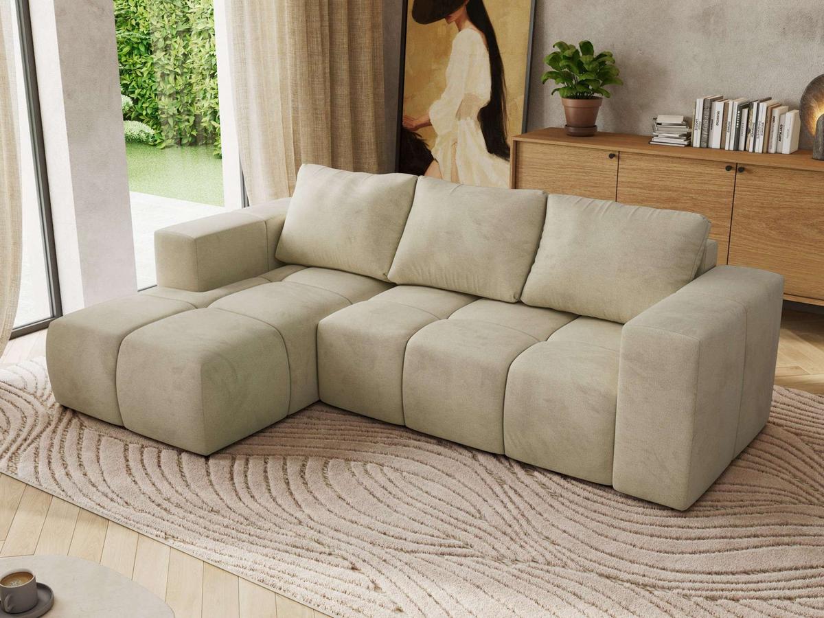 ECKSOFA MONIVA Beige Velvet - Links - Beige/Schwarz, Kunststoff/Textil (164/266cm) - MKS