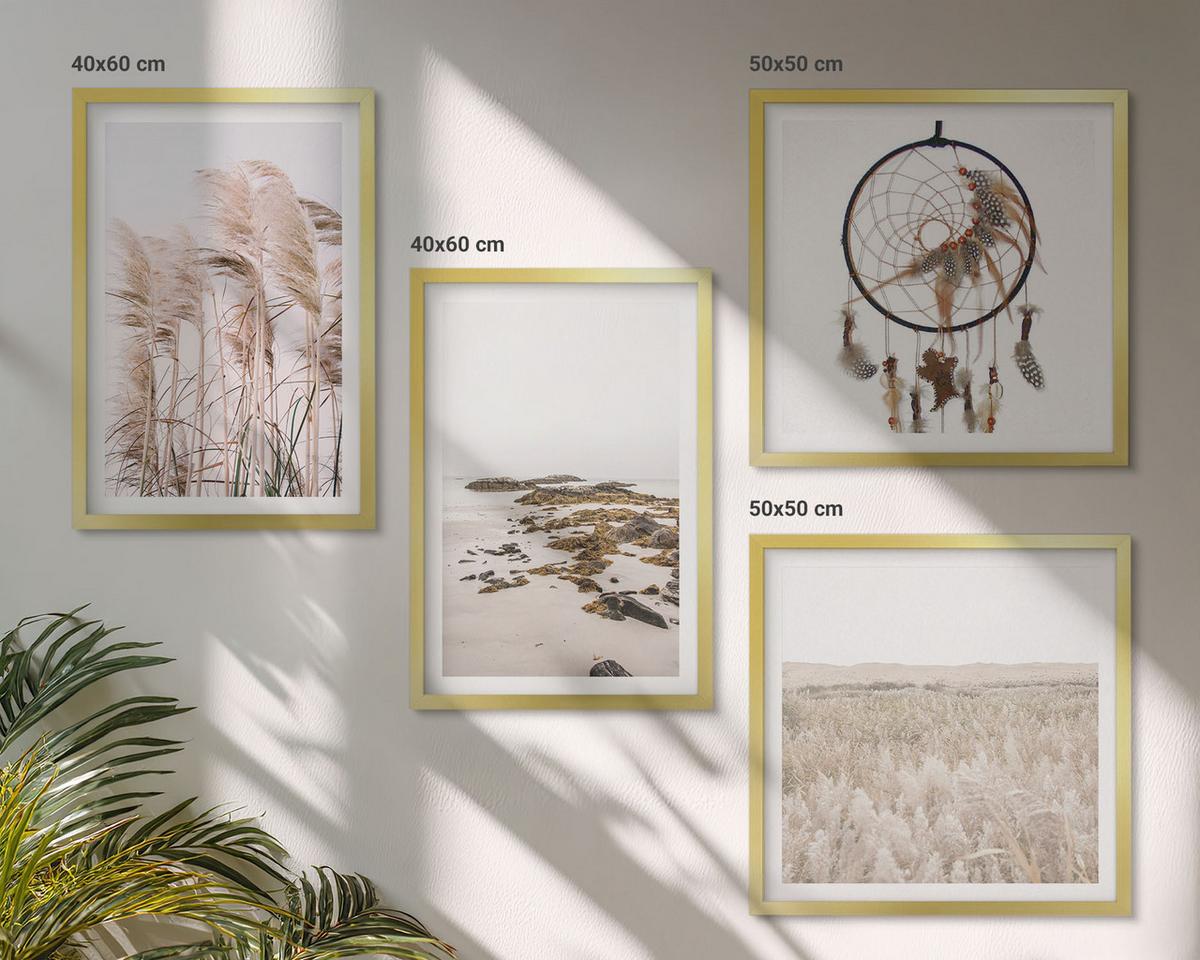 BILDER SET 4er Set - 50x50 cm & 40x60 cm Goldrahmen - Wiesen, Strand, Boho-Stil - Goldfarben, Kunststoff (50/50cm) - TULUP