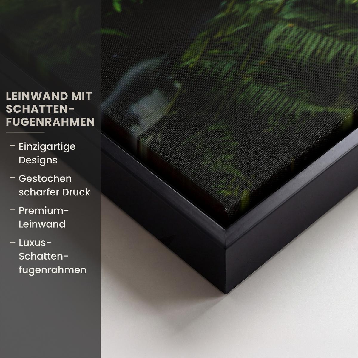 LEINWAND Bilder mit Rahmen - Dschungel - Wasserfall - Australien - Pflanzen - Natur - 140x90 - Dunkelgrün, Textil (140/90cm) - MuchoWow