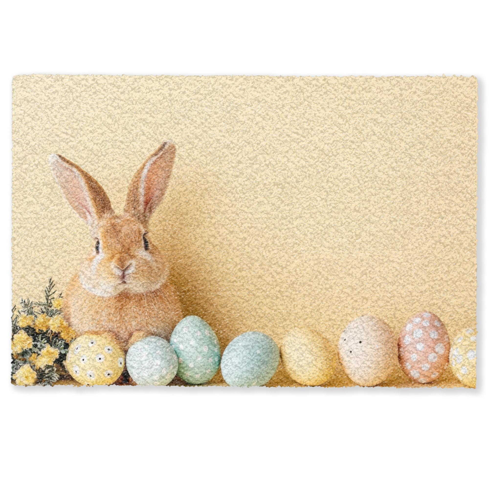 FUSSMATTE Eier - Kaninchen - Pastellfarbtöne Schmutzmatte 60x40 cm - Hellgelb, Kunststoff (40/60cm) - MuchoWow