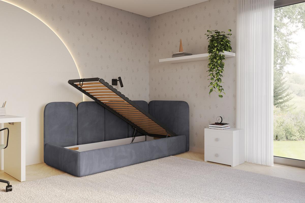 EINZELLBETT Jugendbett mit Bettkasten und Matratze H3/H4, Links - VELY 100x200 Dunkelgrau - Dunkelgrau, Holzwerkstoff/Textil (100/200cm) - ALTDECOR
