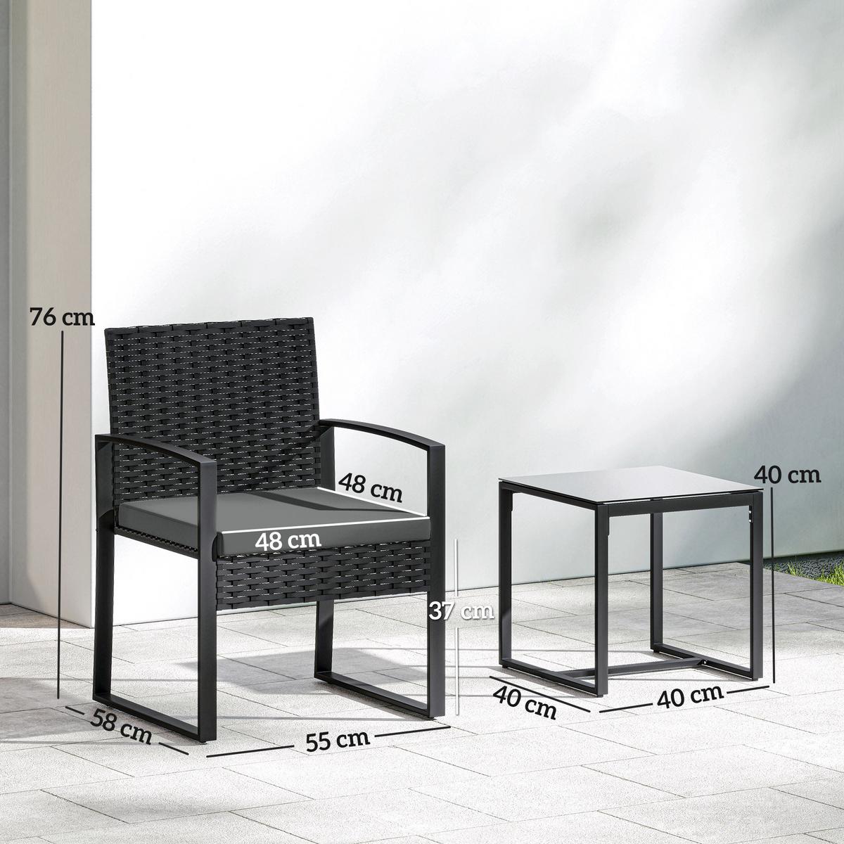 BISTROSET 3 TLG. mit 2 Gartenstühlen & Couchtisch, Dunkelgrau - Dunkelgrau/Schwarz, Textil/Metall - Outsunny