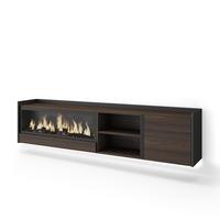 LOWBOARD, Eiche und Schwarz, 212/35/50cm, Kamin mit Feuereffekt XXL - Dunkelbraun, Holzwerkstoff (212/50/35cm) - Skraut Home