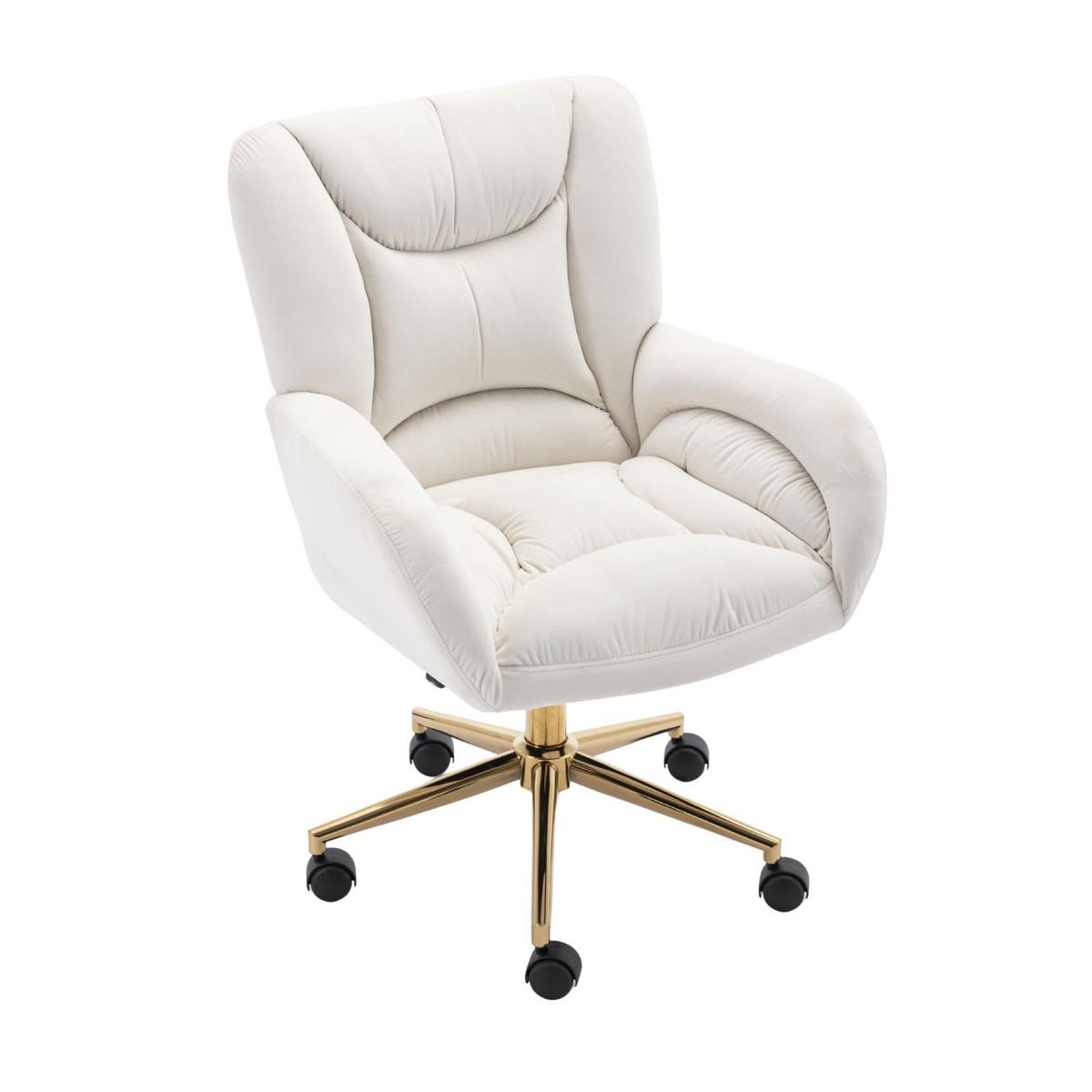 BÜROSTUHL Samt Höhenverstellbar Goldene Beine - Creme, Textil (64/92.5/62cm) - Urban Meuble
