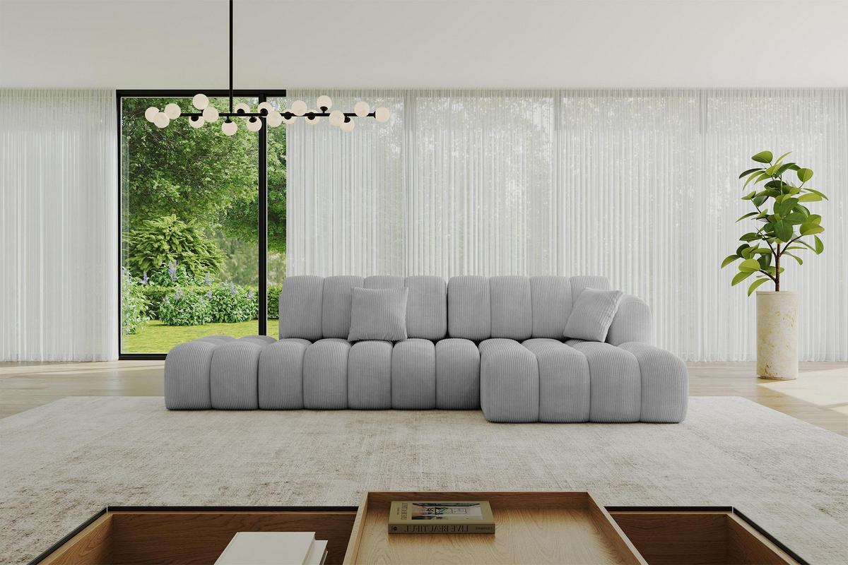 ECKSOFA mit Schlaffunktion Ottomane RECHTS OLEA-L2 321x164x75 Grau Cord - Chromfarben/Schwarz, Holzwerkstoff/Kunststoff (164/321cm) - ALTDECOR