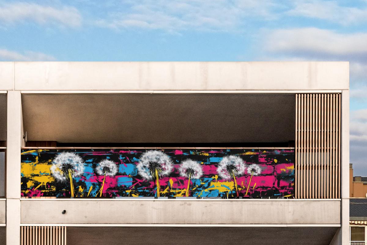 BALKON-SICHTSCHUTZ Straßenkunst - Bunt - Wand Balkon Deko 500x75 cm - Schwarz, Kunststoff (500/75cm) - MuchoWow
