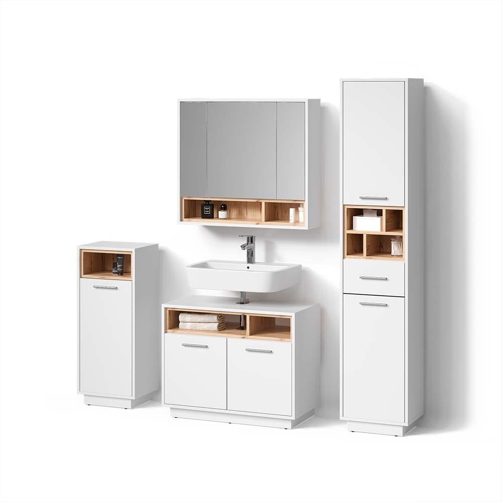 BADMÖBEL-SET Temo Weiß 4 Teile - Weiß, Holzwerkstoff (80/93/40cm) - Livinity®