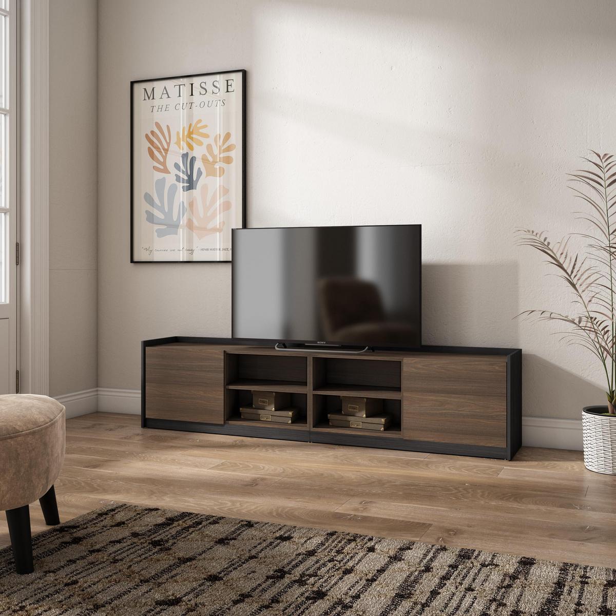 LOWBOARD, 207x37x50 cm, Für TV-Geräte bis zu 80", Fernsehtisch, Dunkler Eiche und Schwarz - Dunkelbraun, Holzwerkstoff (207/50/37cm) - Skraut Home