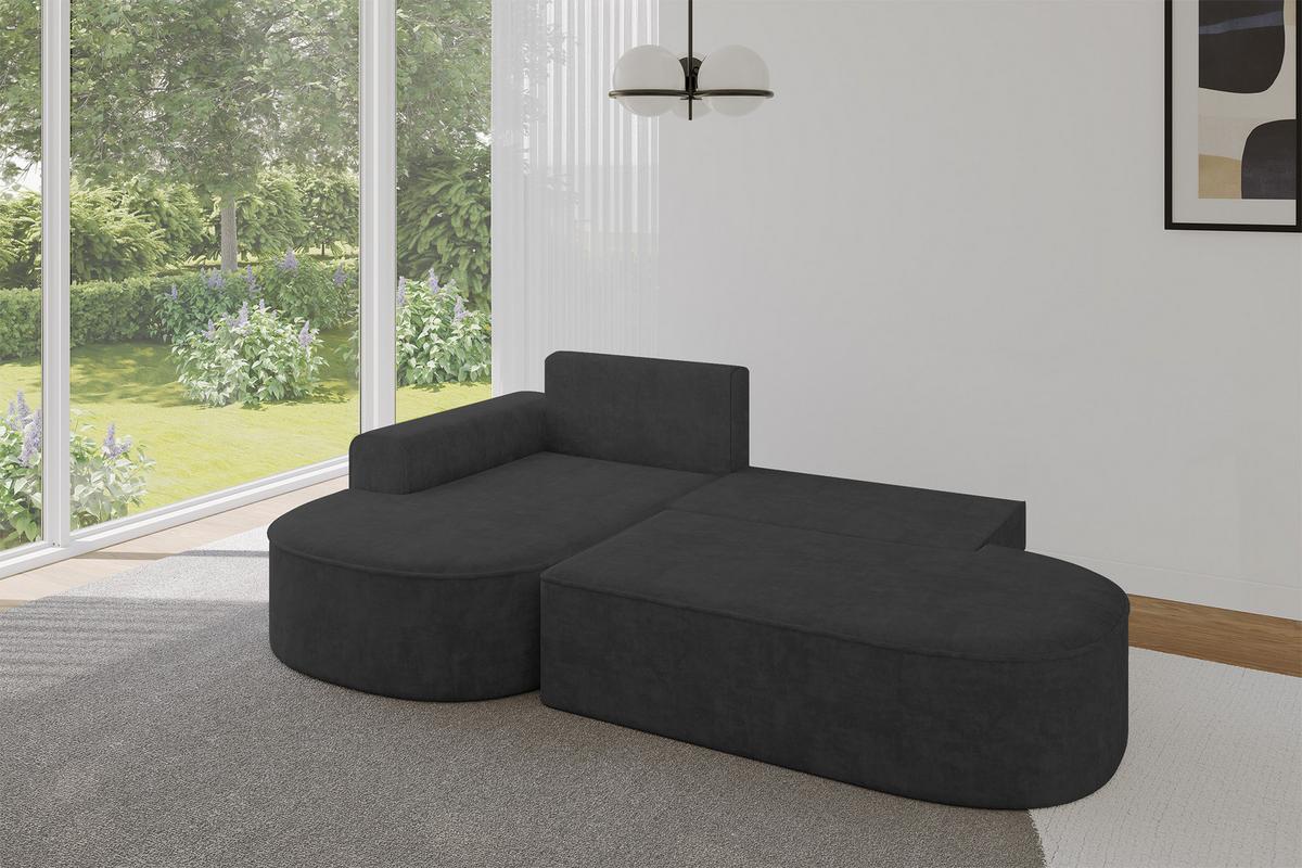 ECKSOFA mit Schlaffunktion und Bettkasten Ottomane Links MARI-L1-S - 283x167x73 cm Dunkelgrau Velours - Dunkelgrau/Schwarz, Holzwerkstoff/Kunststoff (283/167cm) - ALTDECOR