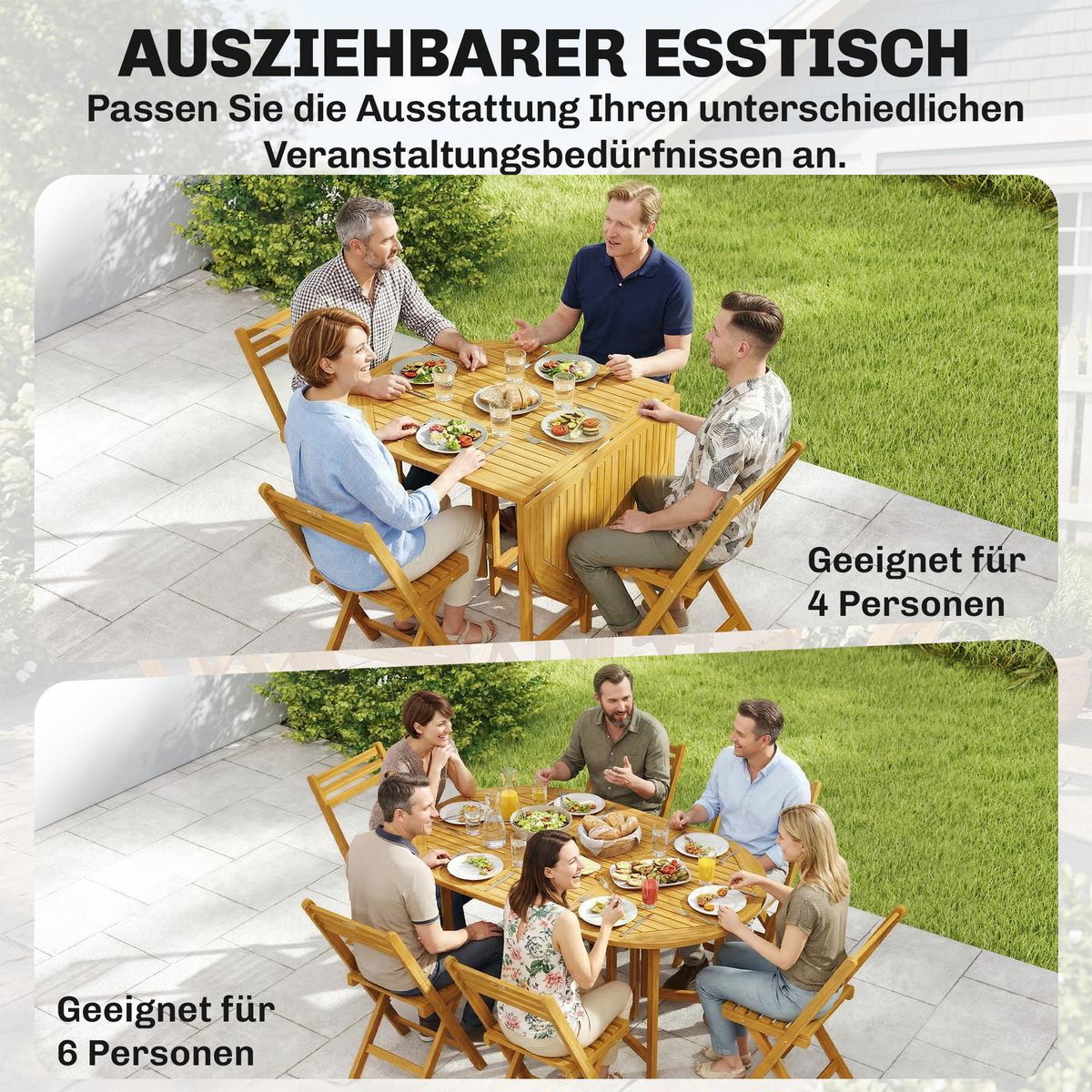 OUTDOOR-ESSGRUPPE 7er Set Akazienholz Naturholz - Akaziefarben, Holz - Outsunny