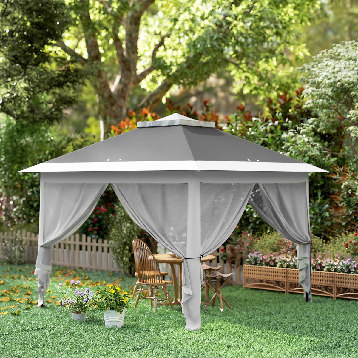 PAVILLON 3,3x3,3m, wasserabweisend Stabil Winterfest Pop-up Faltpavillon Grau - Dunkelgrau, Metall (330/288/330cm) - Outsunny