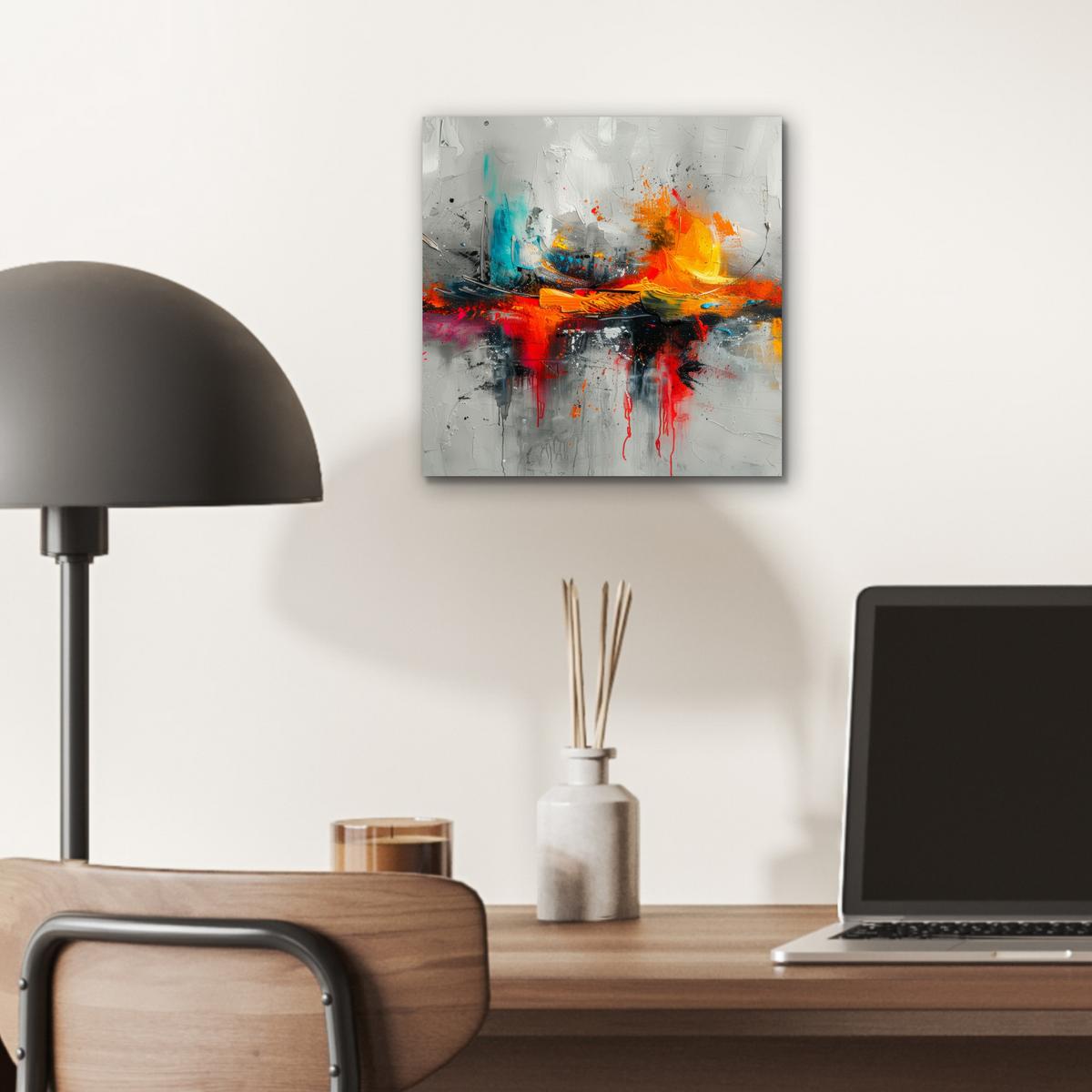METALLBILD Moderne Kunst - Orange - Grau - Abstrakt 20x20 cm - Hellgrau, Metall (20/20cm) - MuchoWow