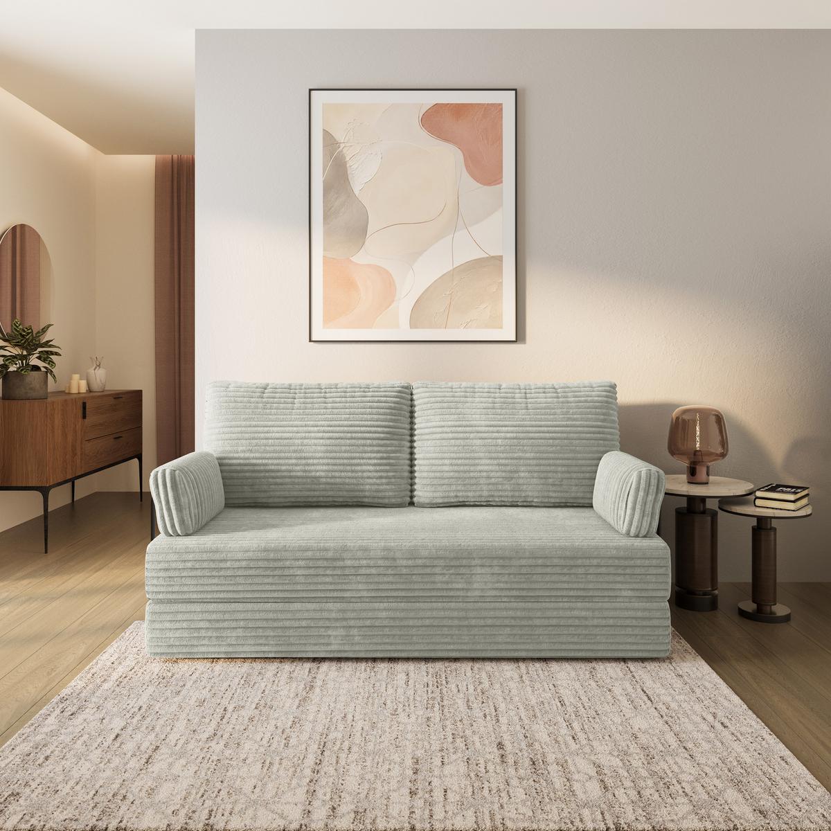 BETTSOFA SILAR aus Schaumstoff Cordstoff Hellgrau Schlaffunktion - Hellgrau, Textil (170/86/80cm) - MASSENO