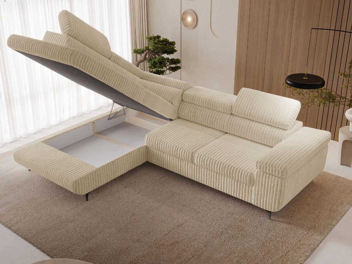 ECKSOFA Argon Beige Rechts - Beige/Schwarz, Holz/Textil (190/255cm) - Graingold