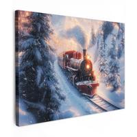 LEINWANDBILD Weihnachtszug - Schnee - Winter - Weihnachten Wandbild 40x30 cm - Dunkelrot, Textil (40/30cm) - MuchoWow