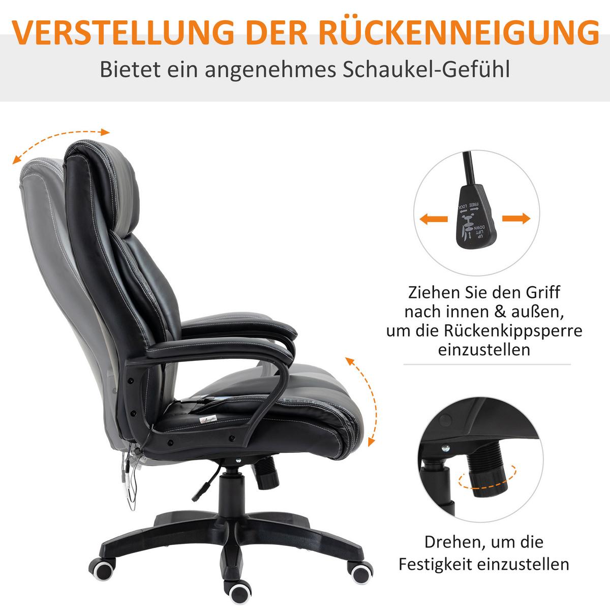 BÜROSTUHL mit Massage, Schwarz - Schwarz, Leder (64/120/74cm) - Vinsetto