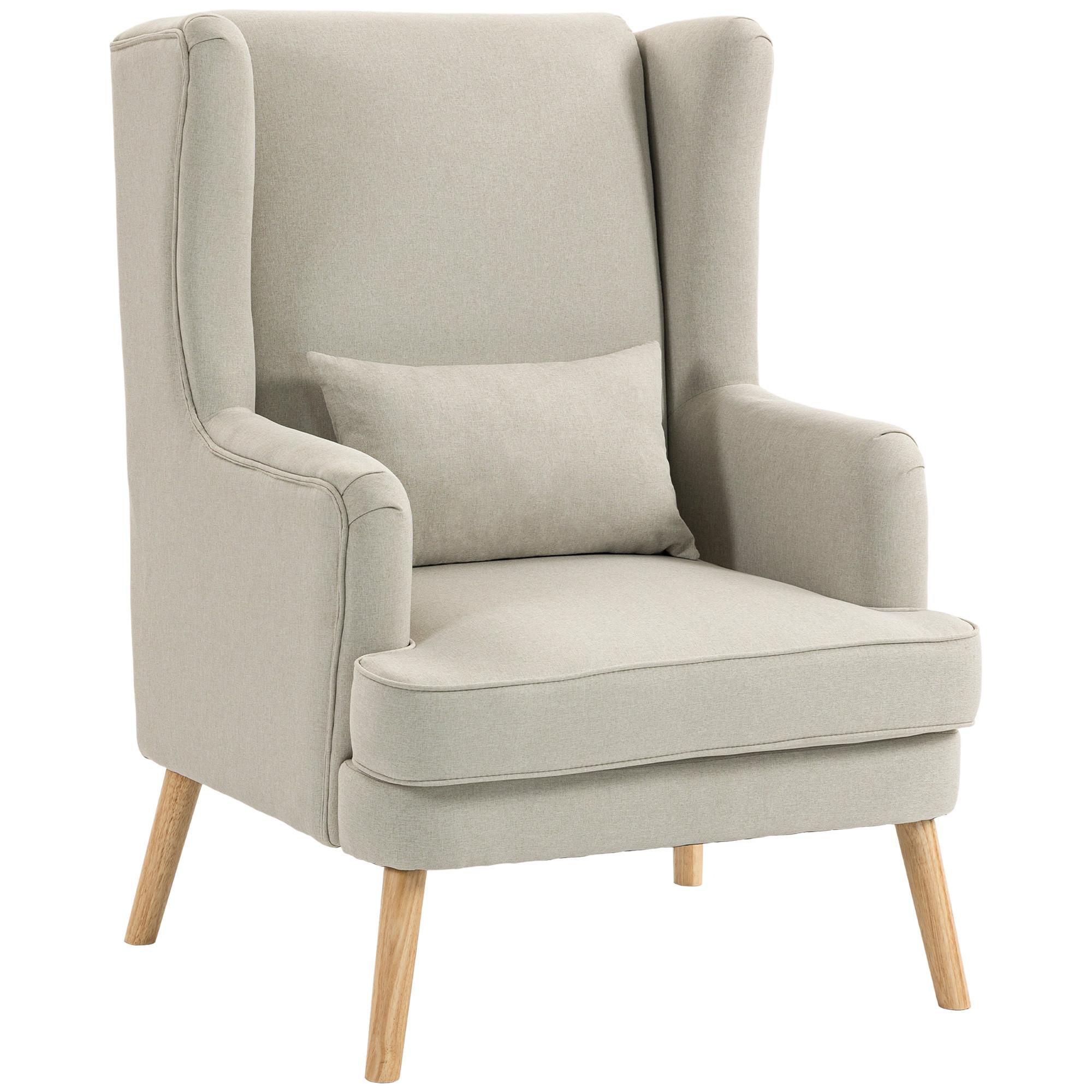 OHRENSESSEL Leinen Gummiholz Beige - Beige/Naturfarben, Holz/Textil (77/110/77cm) - HOMCOM