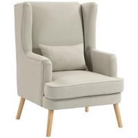 OHRENSESSEL Leinen Gummiholz Beige - Beige/Naturfarben, Holz/Textil (77/110/77cm) - HOMCOM