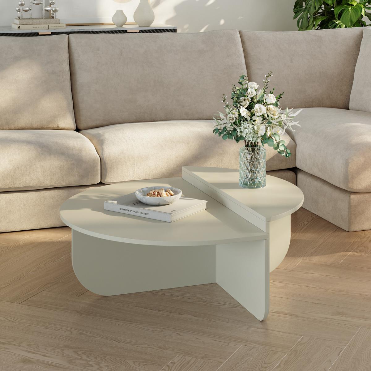 COUCHTISCH Tondesdaslo 90/90/35 cm - Creme, Holzwerkstoff (90/90/35cm) - [en.casa]