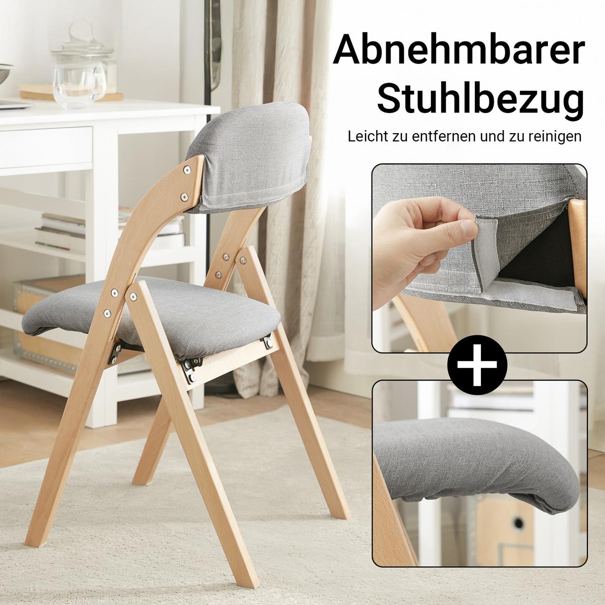 KLAPPSTÜHLEN 2 er set, Hellgrau - Grau, Holz (47.5/77/59cm) - SoBuy