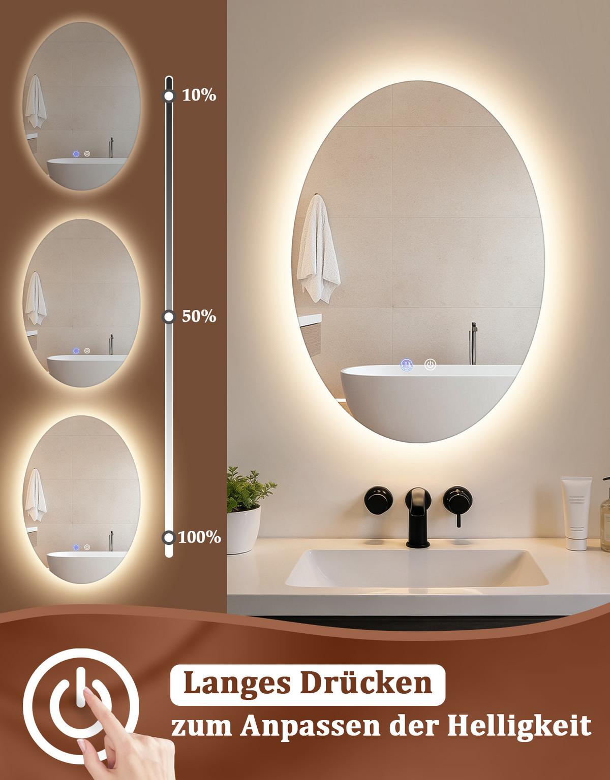 BADSPIEGEL mit Beleuchtung Kelven 3/50/70 cm - Weiß, Glas (50/70/3cm) - ZMH