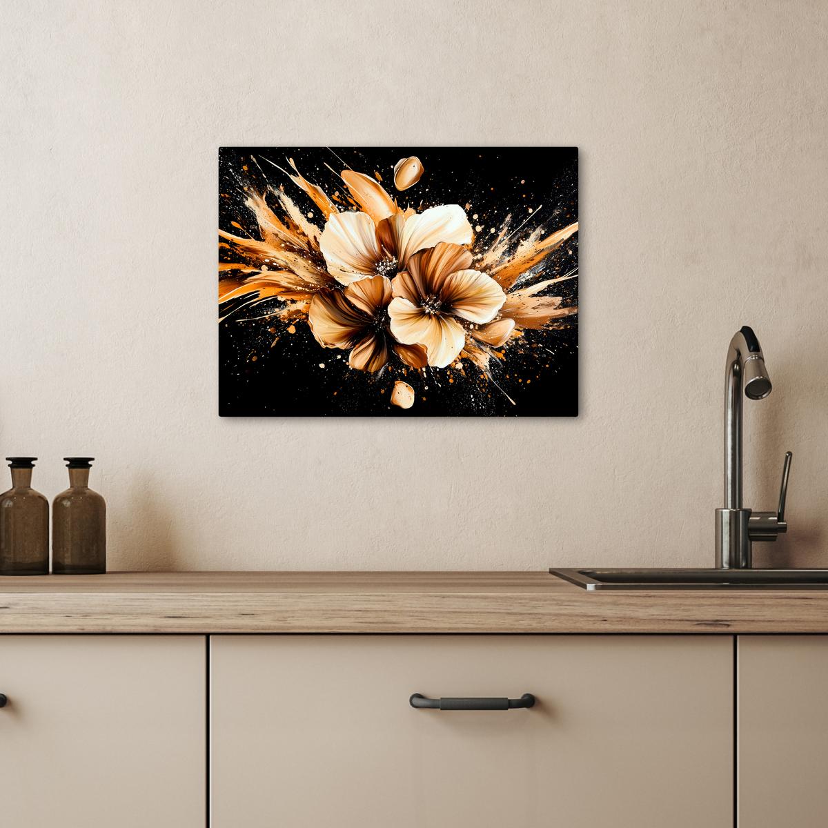 LEINWANDBILD Blumen - Gold - Graffiti - Schwarz - Abstrakt Wandbild 40x30 cm - Cappuccino, Textil (40/30cm) - MuchoWow