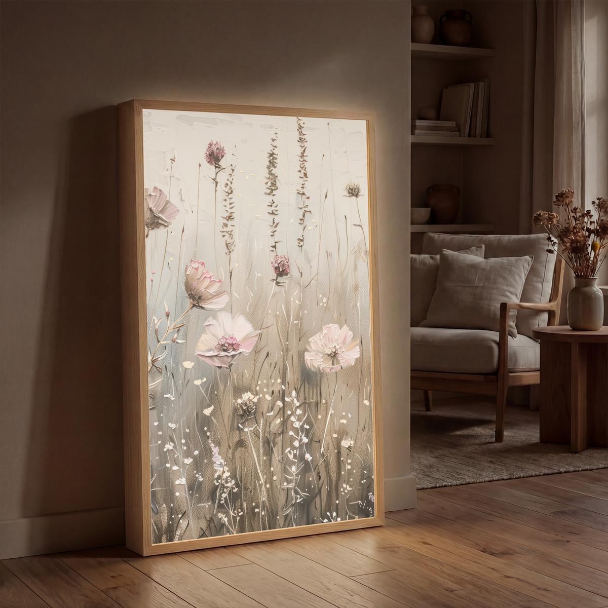 WANDLEUCHTE MIT AKKU Blumen - Rosa - Modern - Beige 70x100 cm - Altrosa, Holzwerkstoff (70/100/8cm) - OnlyWow