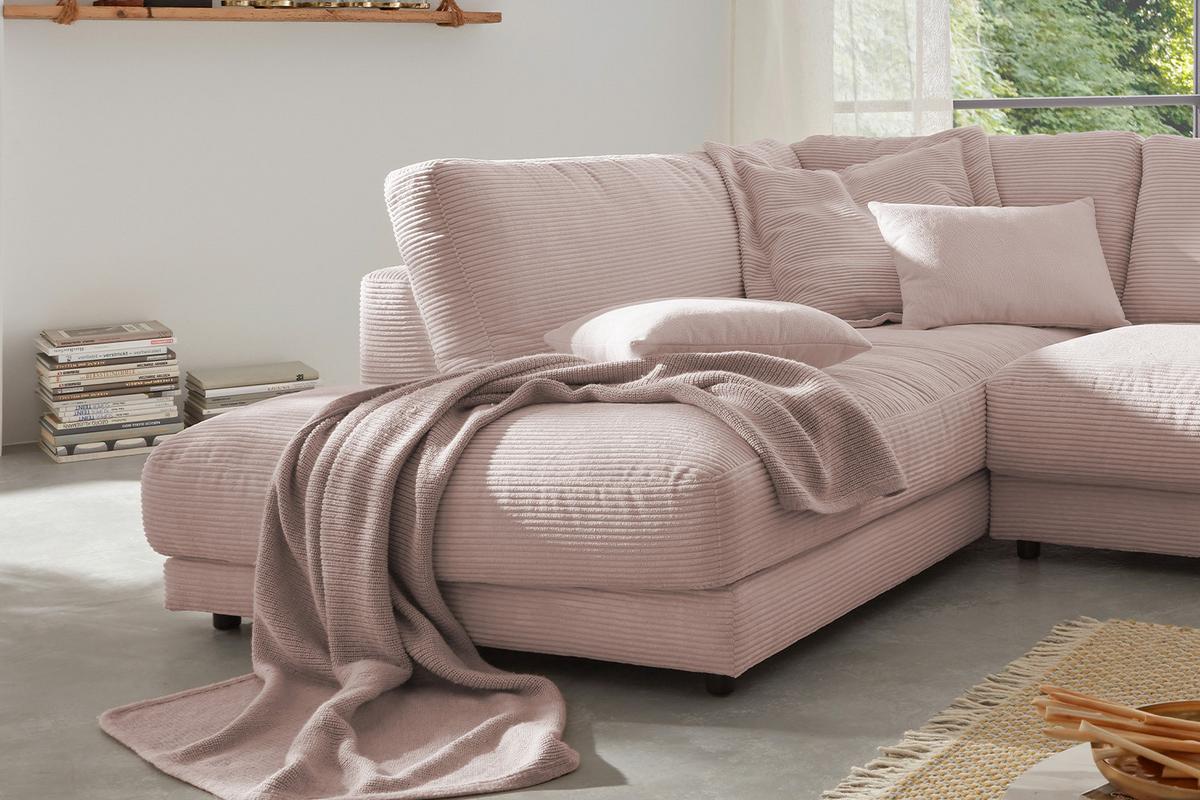 ECKSOFA MADELINE Pink Cord - Schwarz/Rosa, Kunststoff/Textil (325/224cm) - KAWOLA