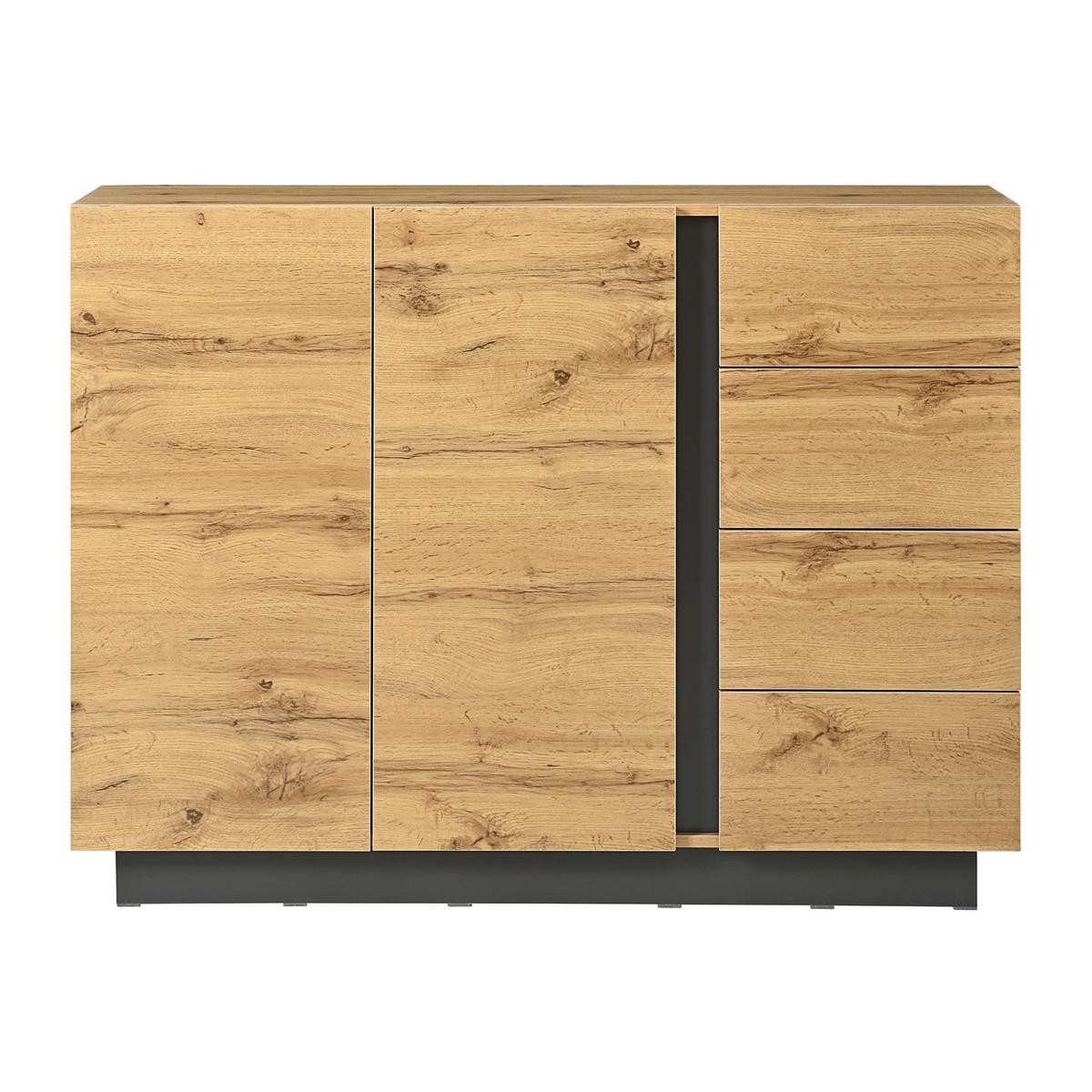 SIDEBOARD 120 cm Naturholz & Schwarz mit 4 Schubladen & 2 Türen im modernen Stil - Naturfarben, Holzwerkstoff (120/90.5/35.5cm) - Urban Meuble