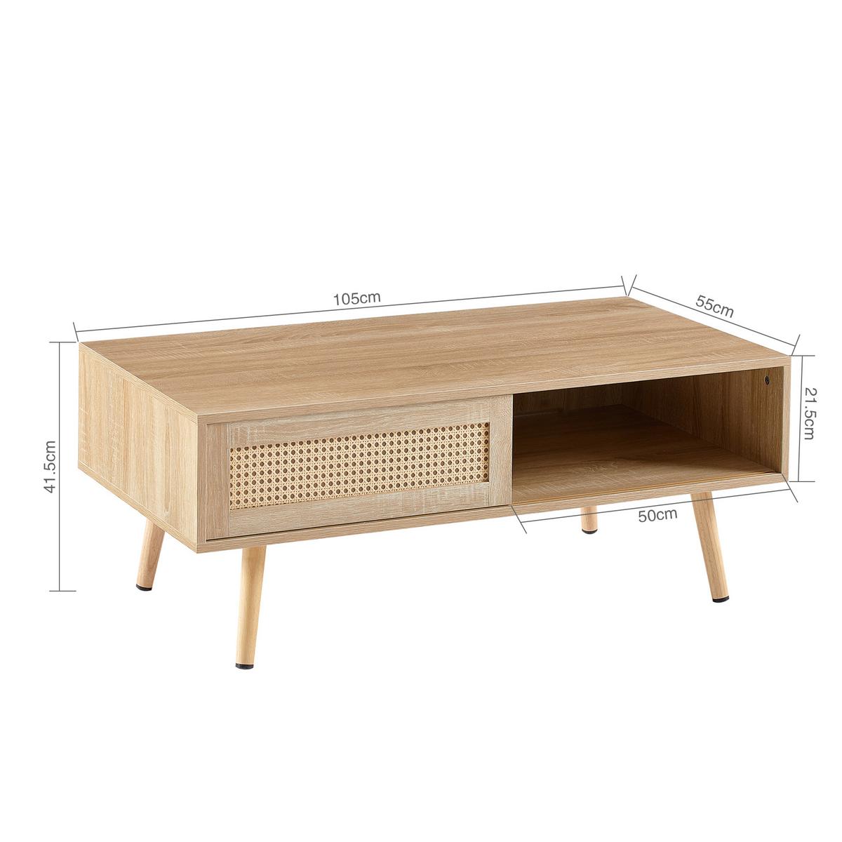 COUCHTISCH rattanoptik holz natur schiebetür - Naturfarben, Holzwerkstoff (55/105/40cm) - Urban Meuble