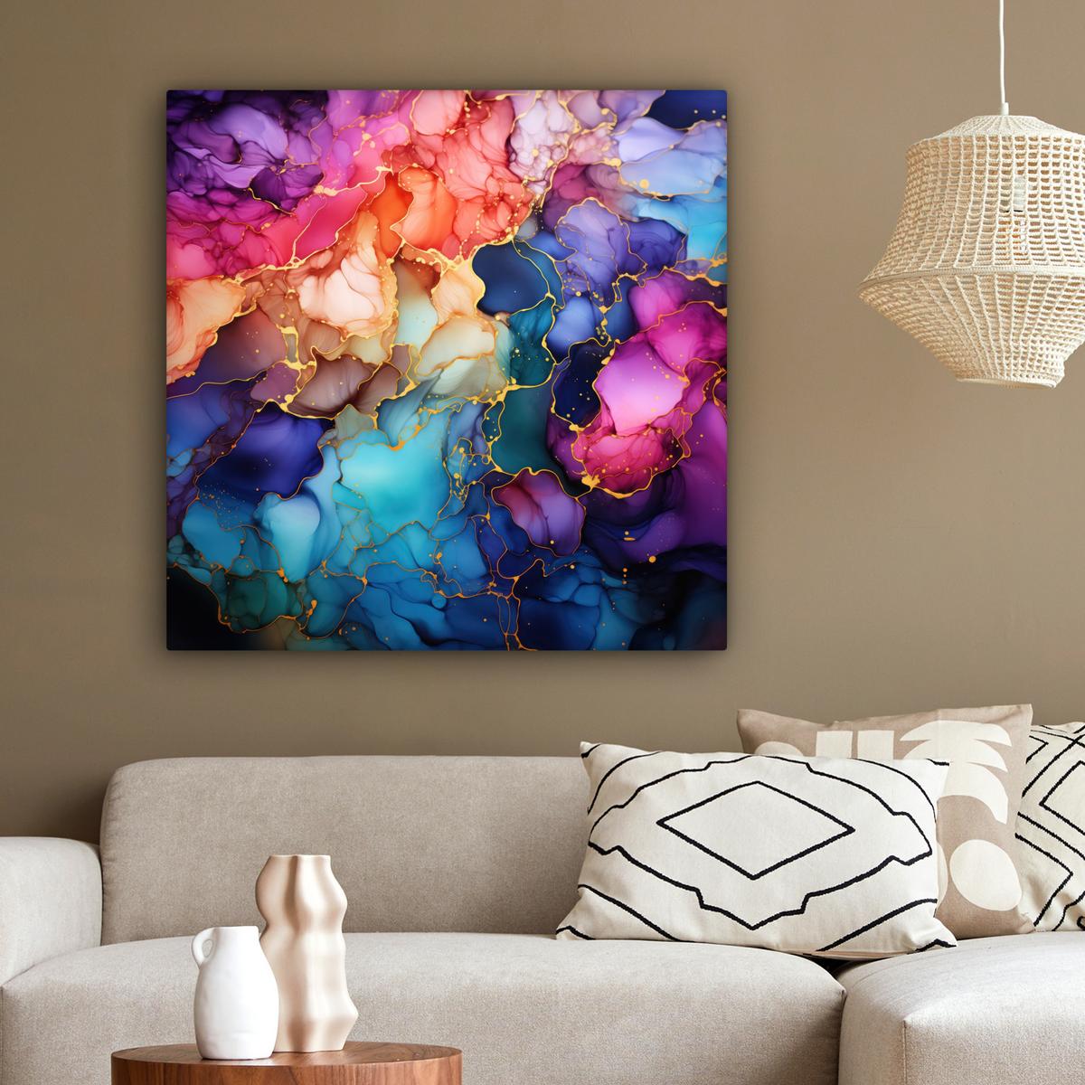 LEINWANDBILD Marmor - Bunt - Abstrakt Deko Groß 90x90 cm - Multicolor, Textil (90/90cm) - MuchoWow