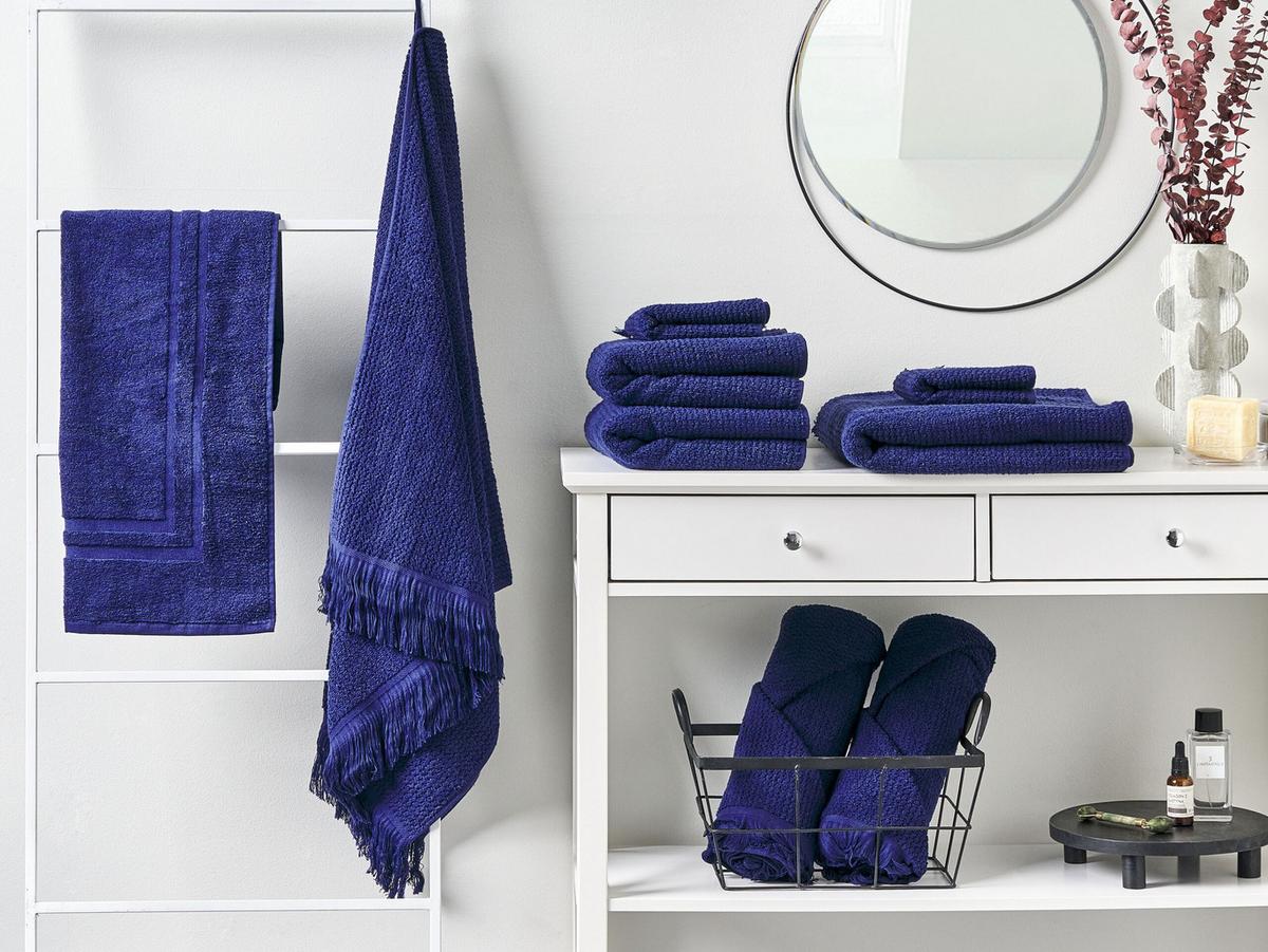 BADEHANDTUCH 9-teilig Blau Atiu - Blau, Textil (70/140cm) - Beliani