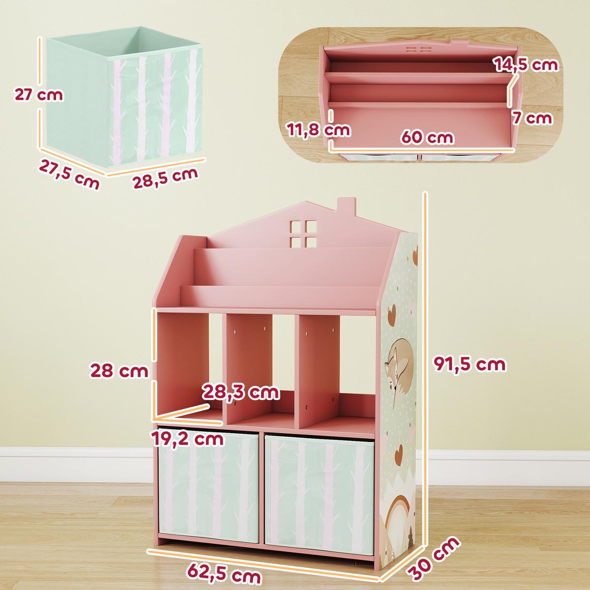 KINDER-BÜCHERREGAL MDF Vliesstoff Rosa - Rosa, Holzwerkstoff (30/91.5/62.5cm) - AIYAPLAY