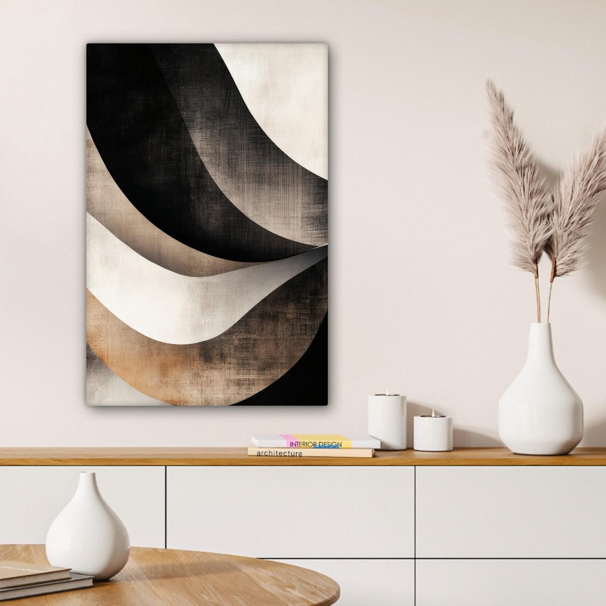 LEINWANDBILD Abstrakt - Wellen - Schwarz - Verwittert Wanddeko 40x60 cm - Trüffeleichefarben, Textil (40/60cm) - MuchoWow