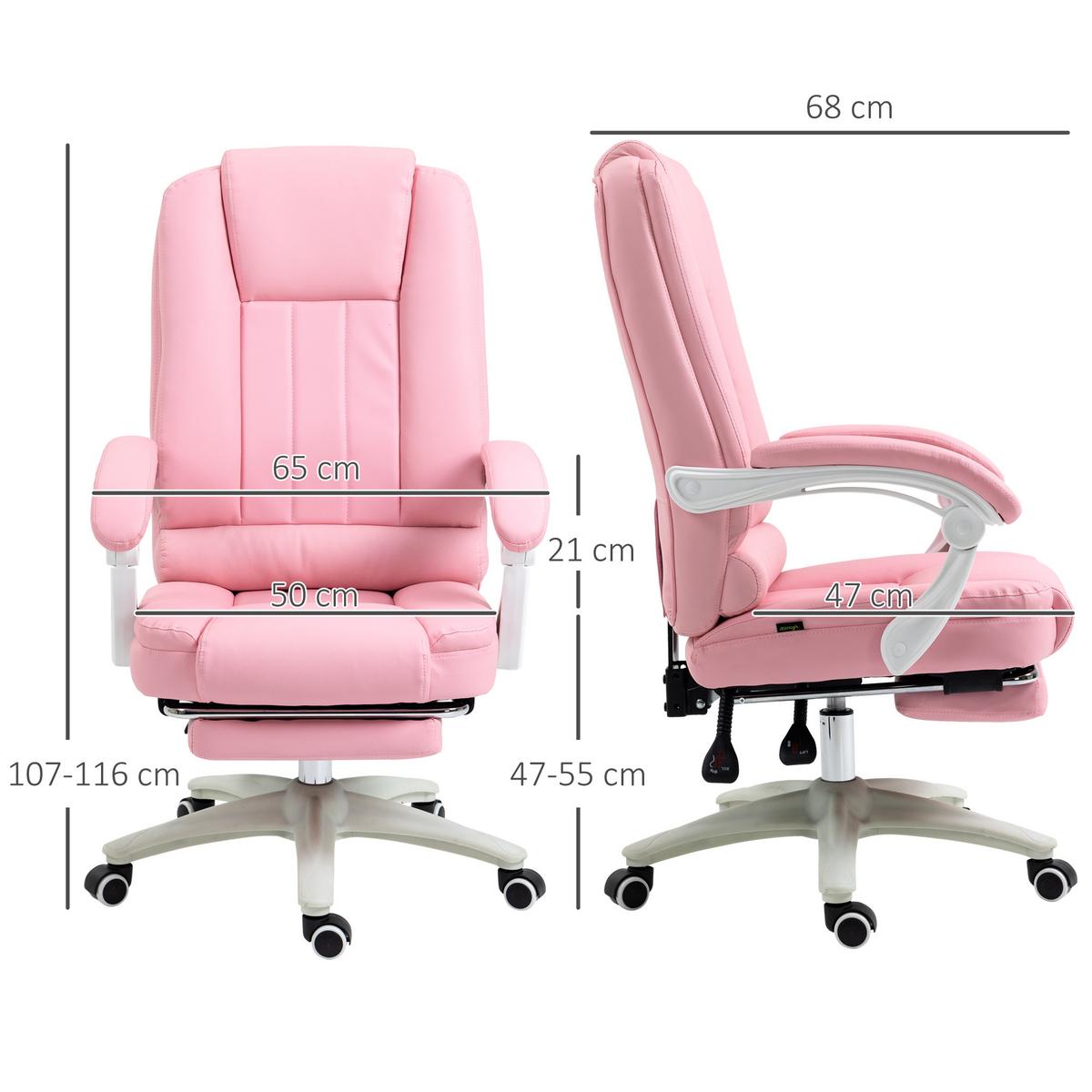 CHEFSESSEL, Bürostuhl, Kunstleder, Rosa - Rosa, Leder (68/116/65cm) - Vinsetto