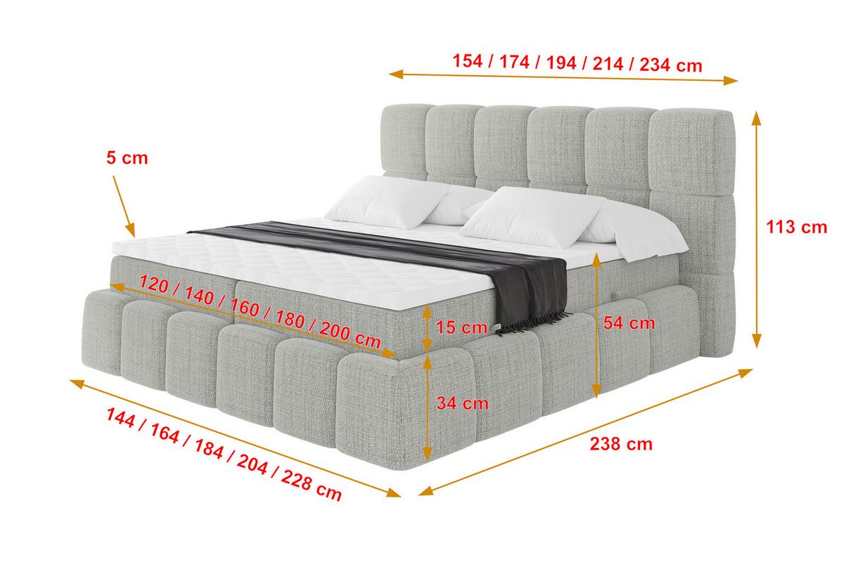 BOXBETT - AURI-H3 - 140x200 Hellgrau Aragon - Taupe, Holzwerkstoff (140/200cm) - ALTDECOR