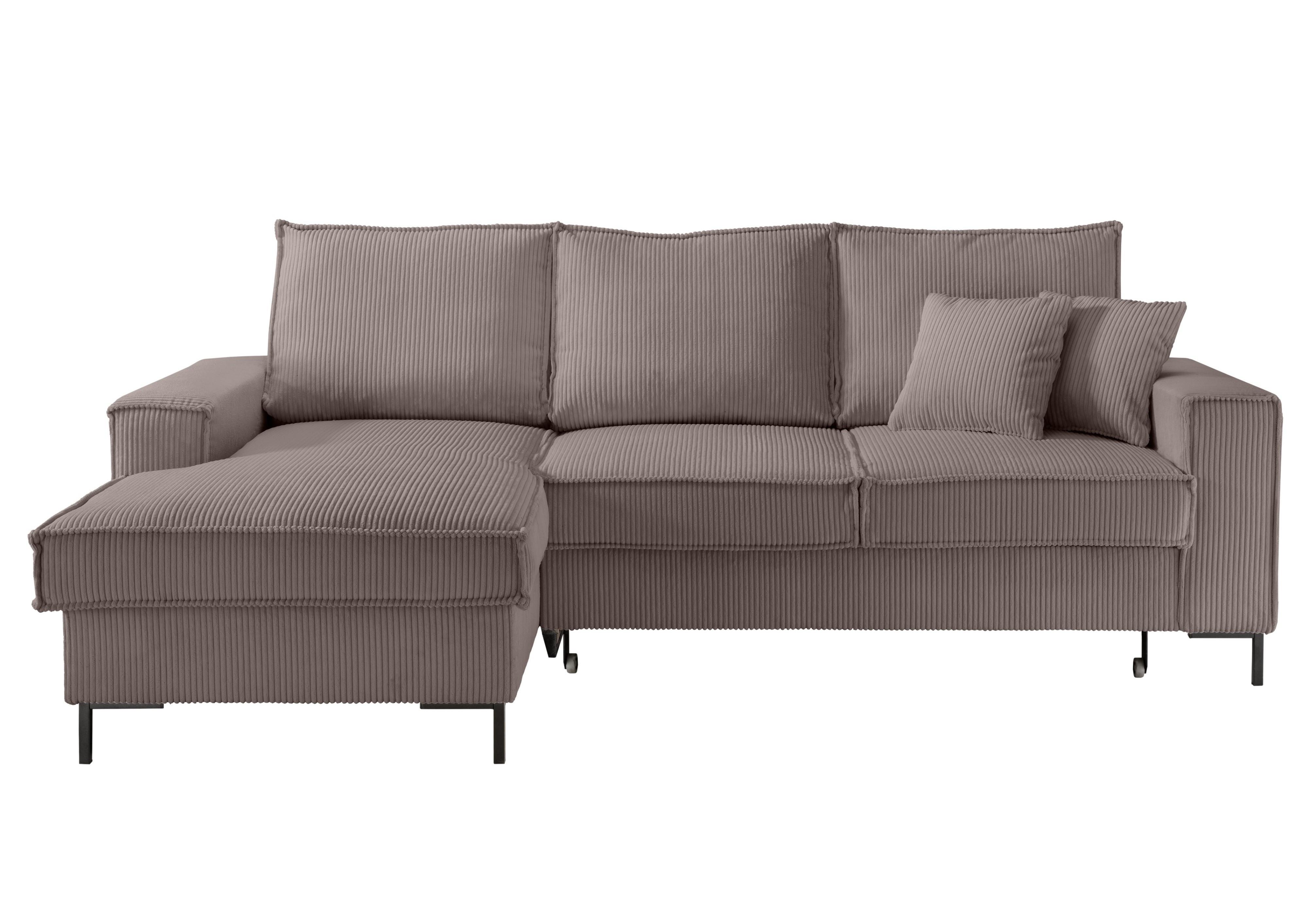 ECKSOFA mit Schlaffunktion, Bettkasten, Wellenunterfederung, Récamiere links B240/T150/H92 cm, Liegefl. 125x198 cm, Cord Braun Taupe / 17225 - Schwarz/Braun, Textil/Metall (240/150cm) - luma-home