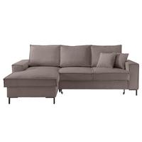 ECKSOFA mit Schlaffunktion, Bettkasten, Wellenunterfederung, Récamiere links B240/T150/H92 cm, Liegefl. 125x198 cm, Cord Braun Taupe / 17225 - Schwarz/Braun, Textil/Metall (240/150cm) - luma-home