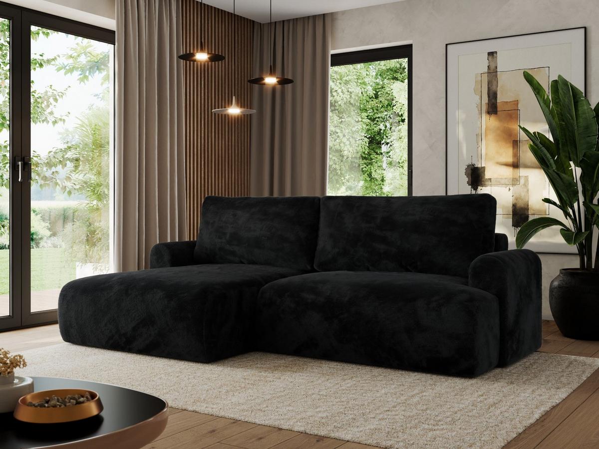 ECKSCHLAFSOFA TONO L Schwarz Plüsch - links - Schwarz, Kunststoff/Textil (260/150cm) - MKS