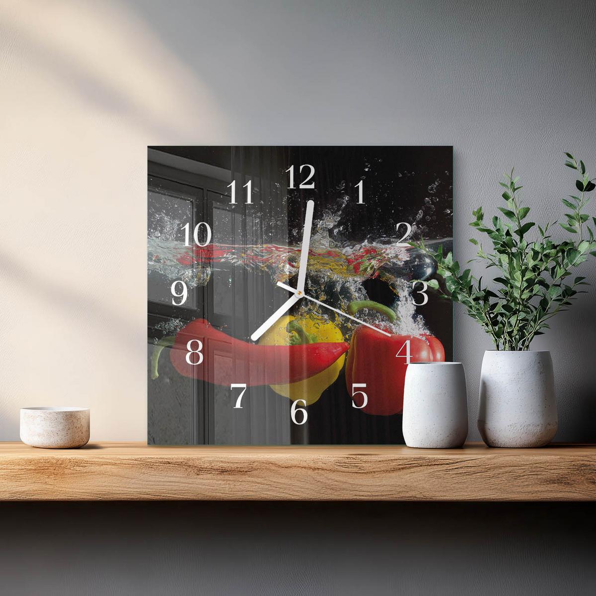 WANDUHR aus Glas 30x30 cm - Pfeffer - Schwarz, Glas (30/30/0.4cm) - TULUP