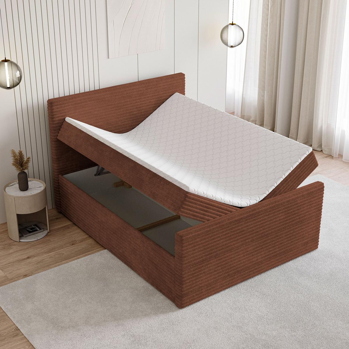 BOXBETT NOLEN 160x200 cm mit Matratze und Topper - Braun - Braun, Holz (160/200cm) - MASSENO
