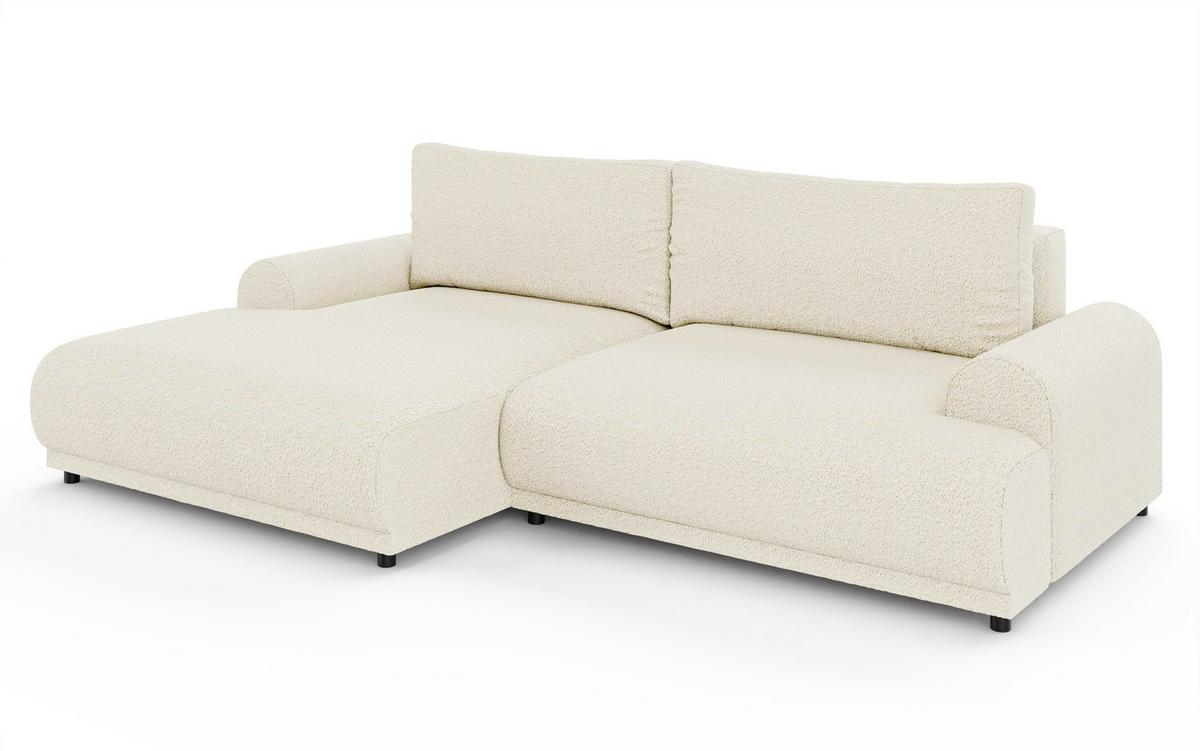 ECKSOFA mit Schlaffunktion, Bettkasten, extrabreite Ottomane links, abgerundete Armlehnen, B240/T145/H81 cm, Bezug Bouclé-Charakter Beige Creme/ 21028 - Beige/Creme, Kunststoff/Textil (240/145cm) - luma-home